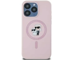 Karl Lagerfeld Liquid Silicone Karl and Choupette MagSafe dėklas telefonui Apple iPhone 14 Pro Max rožinės spalvos