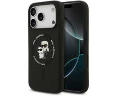 Karl Lagerfeld Liquid Silicone Karl and Choupette MagSafe dėklas, skirtas iPhone 18 Pro Max, juodas