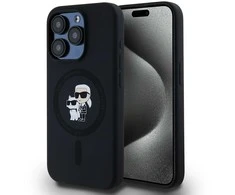 Karl Lagerfeld dėklas skirtas Apple iPhone 15 Pro compatible with MagSafe KLHMP15LSCMKCRHK (Silicone KC Body Ring) juodos spalvos