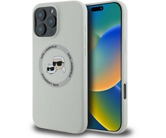Dėklas Karl Lagerfeld Liquid silikoninis K&amp;CH Heads MagSafe Apple iPhone 16 Pro rusvai gelsvas