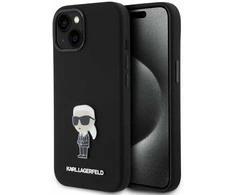 Apple iPhone 15 Karl Lagerfeld silikoninis dėklas Ikonik Metal Pin (KLHCP15SSMHKNPK) juodos spalvos