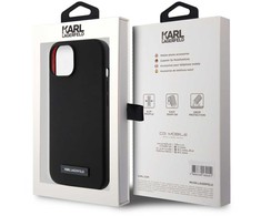 Karl Lagerfeld skysto silikono plokštelė MagSafe dėklas iPhone 15 Juodas