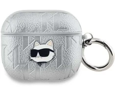 Karl Lagerfeld PU Embossed Choupette Head dėklas ausinėms AirPods Pro 2 sidabrinės spalvos