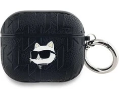 Apple AirPods Pro 2 Karl Lagerfeld Cover Monogram Choupette Head ausinių dėklas juodos spalvos