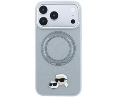 Dėklas Karl Lagerfeld with Ring Stand 360 Karl &amp; Choupette Heads Pin MagSafe Case for iPhone 18 Pro / 17 Pro - Gray