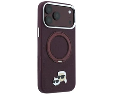 Karl Lagerfeld PU Grained K&CH Heads Ring Stand Magsafe dėklas, skirtas iPhone 18 Pro Max, bordo spalvos