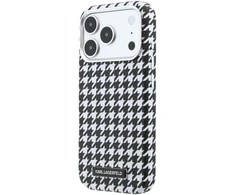 Karl Lagerfeld PU Houndstooth Resin Plate MagSafe dėklas skirtas Apple iPhone 17 Pro juodos spalvos