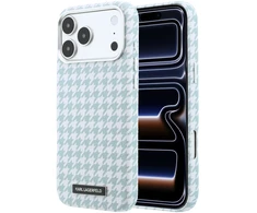 Karl Lagerfeld PU Houndstooth Resin Plate MagSafe dėklas skirtas Apple iPhone 17 Pro Max Mėlyna
