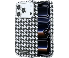 Karl Lagerfeld PU Houndstooth Resin Plate MagSafe dėklas skirtas Apple iPhone 17 Pro juodos spalvos