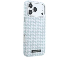 Karl Lagerfeld PU Houndstooth Resin Plate MagSafe dėklas skirtas Apple iPhone 17 Pro Max Mėlyna