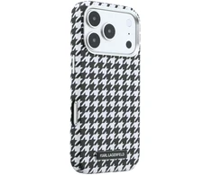 Karl Lagerfeld PU Houndstooth Resin Plate MagSafe dėklas skirtas Apple iPhone 17 Pro juodos spalvos