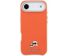 Karl Lagerfeld PU Karl and Choupette Heads Pins MagSafe dėklas skirtas Apple iPhone Air Oranžinis