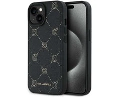 Karl Lagerfeld PU Karl Heads Pattern MagSafe dėklas telefonui Apple iPhone 15 juodos spalvos