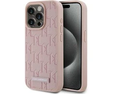 Karl Lagerfeld KLHMP15XPKHPORPP Apple iPhone 15 Pro Max 6.7″ kietas dėklas rožinės spalvos Leather Monogram Metal Lo