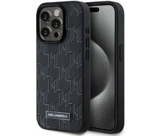 Karl Lagerfeld PU Leather Monogram Metal Logo MagSafe dėklas telefonui Apple iPhone 15 Pro juodos spalvos