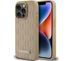 Karl Lagerfeld PU Leather Monogram Metal Logo MagSafe dėklas telefonui Apple iPhone 14 Pro Max rusvai gelsvas
