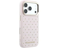 Karl Lagerfeld PU Perforated Gold Dots MagSafe dėklas skirtas Apple iPhone 17 Pro rožinės spalvos