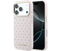 Karl Lagerfeld PU Perforated Gold Dots MagSafe dėklas skirtas Apple iPhone 17 Pro Max rožinės spalvos