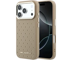 Karl Lagerfeld PU Perforated Gold Dots MagSafe dėklas skirtas Apple iPhone 17 Pro rusvai gelsvas