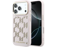 Karl Lagerfeld PU Perforated Monogram MagSafe dėklas skirtas Apple iPhone 17 Pro rožinės spalvos