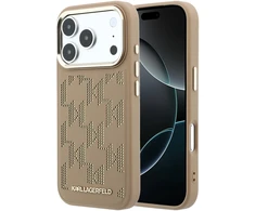 Karl Lagerfeld PU Perforated Monogram MagSafe dėklas skirtas Apple iPhone 17 Pro rusvai gelsvas