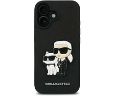Karl Lagerfeld PU Saffiano Karl and Choupette Apple iPhone 16 dėklas telefonui juodos spalvos