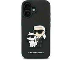 Karl Lagerfeld PU Saffiano Karl and Choupette Apple iPhone 16 Plus dėklas telefonui juodos spalvos