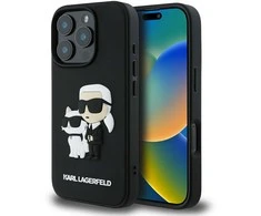 Karl Lagerfeld PU Saffiano Karl and Choupette Apple iPhone 16 Pro Max dėklas telefonui juodos spalvos