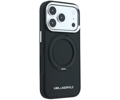 Karl Lagerfeld Ring Stand 360 Saffiano Classic Logo MagSafe dėklas iPhone 18 Pro Max / 17 Pro Max - Juodas