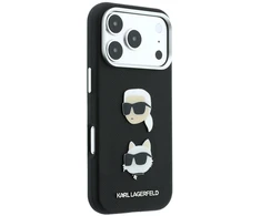 Karl Lagerfeld PU Semi Wrap Saffiano K&CH Heads dėklas, skirtas iPhone 18 Pro, juodas