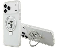 Karl Lagerfeld Ringstand Karl and Choupette MagSafe dėklas skirtas Apple iPhone 17 Pro Max baltos spalvos