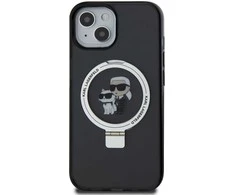 Apple iPhone 15 Karl Lagerfeld dėklas Ring Stand Karl&amp;Choupettte MagSafe (KLHMP15SHMRSKCK) juodos spalvos