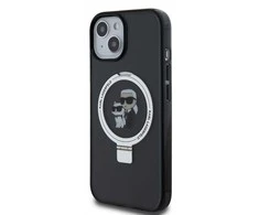 Apple iPhone 15 Karl Lagerfeld dėklas Ring Stand Karl&amp;Choupettte MagSafe (KLHMP15SHMRSKCK) juodos spalvos