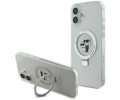Karl Lagerfeld Ringstand Karl and Choupette MagSafe Apple iPhone 16 dėklas telefonui baltos spalvos
