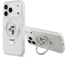 Karl Lagerfeld Ringstand Karl and Choupette MagSafe dėklas skirtas Apple iPhone 17 Pro baltos spalvos