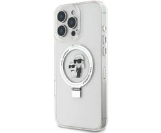 Karl Lagerfeld Ringstand Karl and Choupette MagSafe Apple iPhone 16 Pro Max dėklas telefonui baltos spalvos