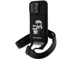 Karl Lagerfeld Saffiano Crossbody Strap Karl and Choupette Apple iPhone 16 Pro Max dėklas telefonui juodos spalvos
