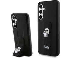Samsung Galaxy S23 FE Karl Lagerfeld Dėklas Gripstand Saffiano Karl&amp;Choupette Pins (KLHCS23FEGSAKCPK) juodos spalvos
