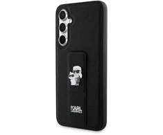 Samsung Galaxy S23 FE Karl Lagerfeld Dėklas Gripstand Saffiano Karl&amp;Choupette Pins (KLHCS23FEGSAKCPK) juodos spalvos