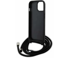 Apple iPhone 15 Karl Lagerfeld dėklas Crossbody Saffiano Metal Pin Karl &amp; Choupette (KLHCP15SSAKCPSK) juodos spalvos