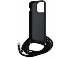 Apple iPhone 15 Pro Max Karl Lagerfeld dėklas Crossbody Saffiano Metal Pin Karl &amp; Choupette (KLHCP15XSAKCPSK) juodos spalvos