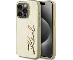 Karl Lagerfeld Wrinkled PU Signature Logo dėklas telefonui Apple iPhone 15 Pro aukso spalvos