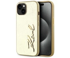 Karl Lagerfeld Wrinkled PU Signature Logo dėklas telefonui Apple iPhone 15 aukso spalvos