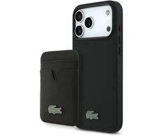 Lacoste Iconic Petit Pique MagSafe dėklas + piniginė, skirta iPhone 18 Pro Max, juoda