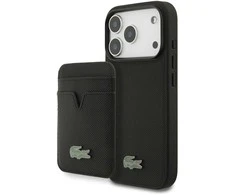 Lacoste Iconic Petit Pique MagSafe dėklas + Wallet skirtas Apple iPhone 17 Pro juodos spalvos
