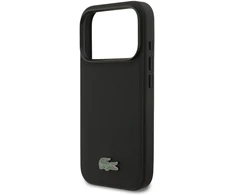 Lacoste Iconic Petit Pique MagSafe dėklas + piniginė, skirta iPhone 18 Pro, juoda