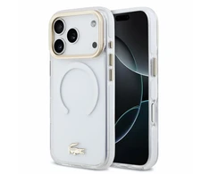 Lacoste IML Shockproof Petit Pique Gold Logo MagSafe dėklas skirtas iPhone 18 Pro skaidrus