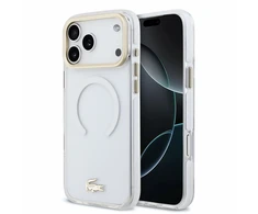 Lacoste IML Shockproof Petit Pique Gold Logo MagSafe dėklas skirtas iPhone 18 Pro Max skaidrus