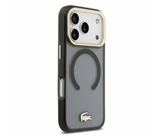 Lacoste IML Shockproof Petit Pique Gold Logo MagSafe dėklas skirtas iPhone 18 Pro juodos spalvos