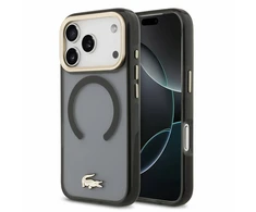 Lacoste IML Shockproof Petit Pique Gold Logo MagSafe dėklas skirtas iPhone 18 Pro juodos spalvos
